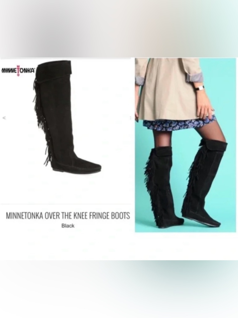 Minnetonka Black Over-the-Knee Fringe Boots